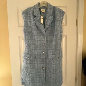 Chic Blue Tweed Sleeveless Coat